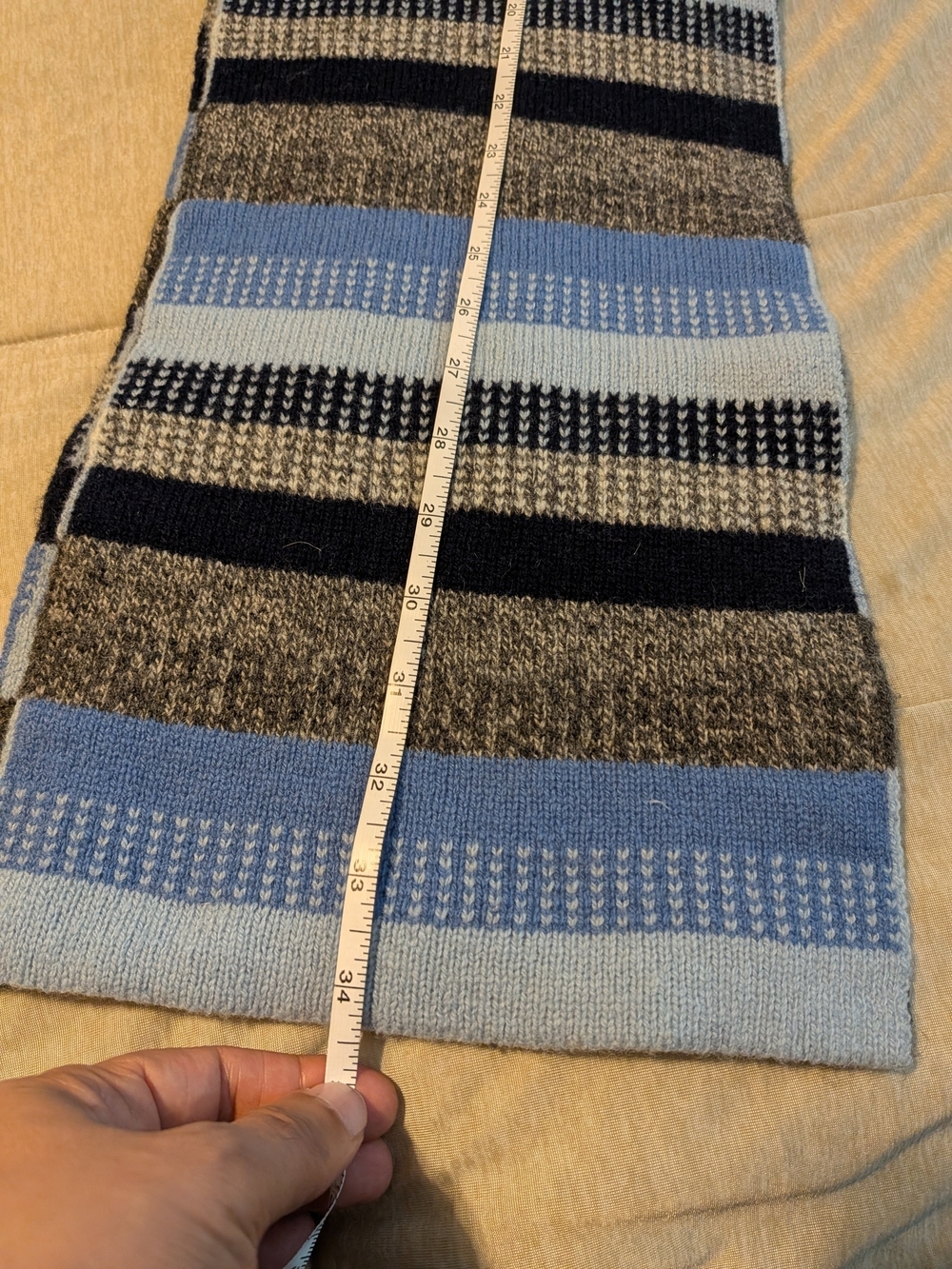 GAP Men's Crewneck Sweater in Light Blue, Navy and Gray Stripes